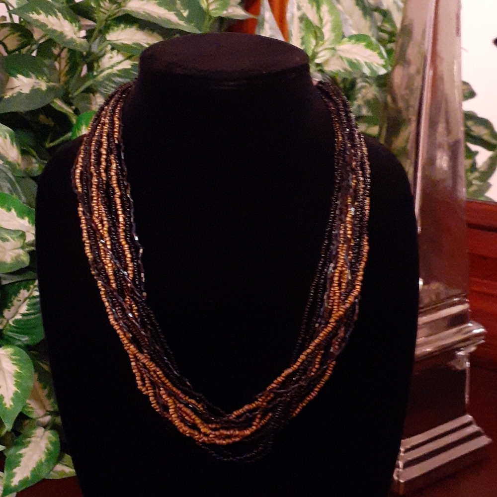 4 For $10 / Black and Tan Multi Strand Necklace